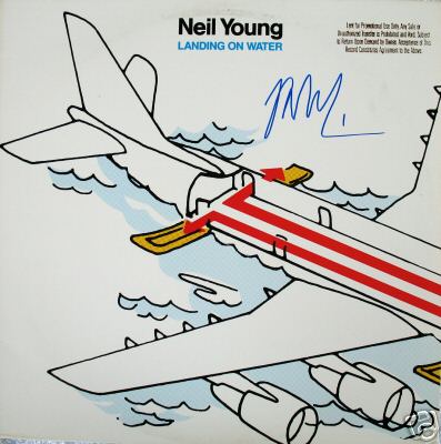 NEIL YOUNG *Signed LANDING ON WATER PROMO LP* UNPLAYED