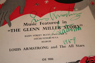 LOUIS ARMSTRONG signed single 'The Glenn Miller Story'