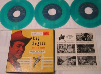 Roy Rogers Souvenir Album, RCA Box set 45's, 1949, green vinyl w book, NM, RARE