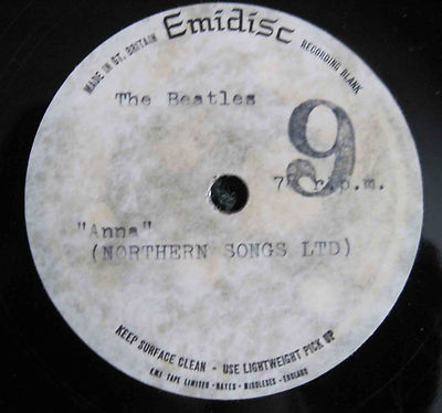 Beatles, 10" metal 78 rpm (UK) ACETATE , 2 sided, Emidisc "Anna"  UNISSUED