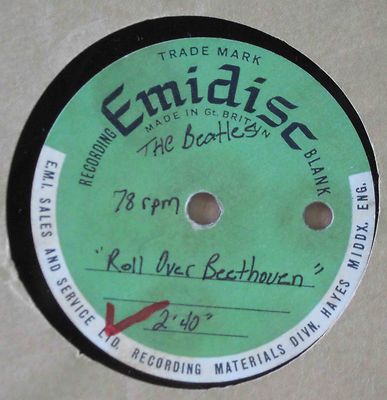Beatles 10" metal 78 rpm ACETATE (1 sided) EMIDISC "Roll Over Beethoven" (1963)