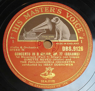 Brahms Violin Concerto - Ginette Neveu, Issay Dobrowen - 5x UK HMV 12" 78 rpm