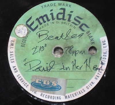Beatles 10" metal 78 rpm ACETATE (2 sided) EMIDISC "All I Gotta Do" UNISSUED