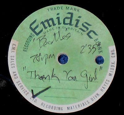 BEATLES, 10" metal ACETATE, 78 rpm (2 sided-2 songs) EMIDISC "Thank You Girl"