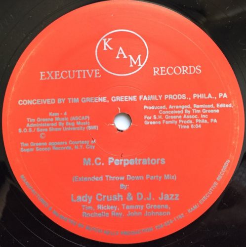 Lady Crush & DJ Jazz "M.C. Perpetrators" Rare Random Rap 12" Kam VG++ Listen