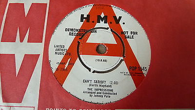 The Impressions - Can't Satisfy 1967 UK 45 HMV DEMO