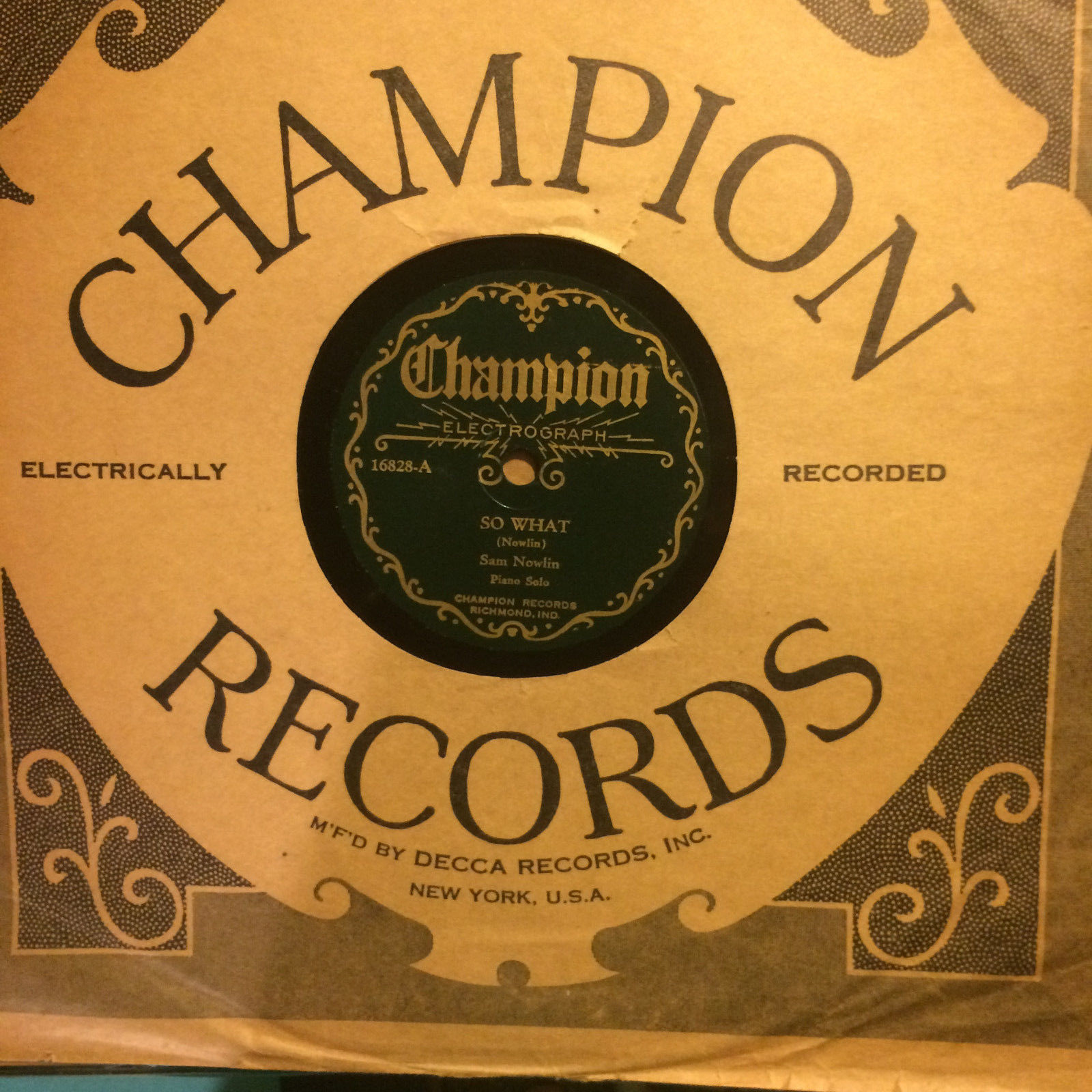 Champion 16828 Sam Nowlin -  SO WHAT/CHANGE Piano solos  78 rpm EE+