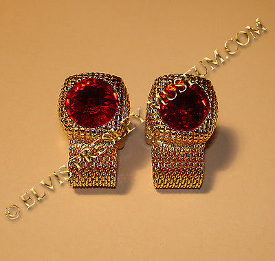 ELVIS PRESLEY OWNED AND WORN CUFFLINKS WITH RED STONES GRACELAND
