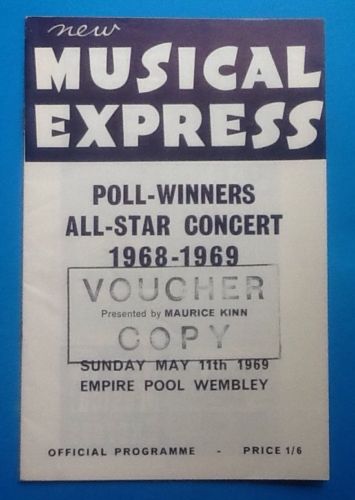 Love Affair Amen Corner NME Poll Winners Concert Ticket Wembley 11th May 1969 