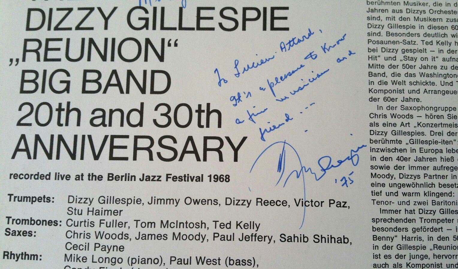 The Dizzy Gillespie Réunion Big Band - LP avec dédicace / Signed Gillespie '75