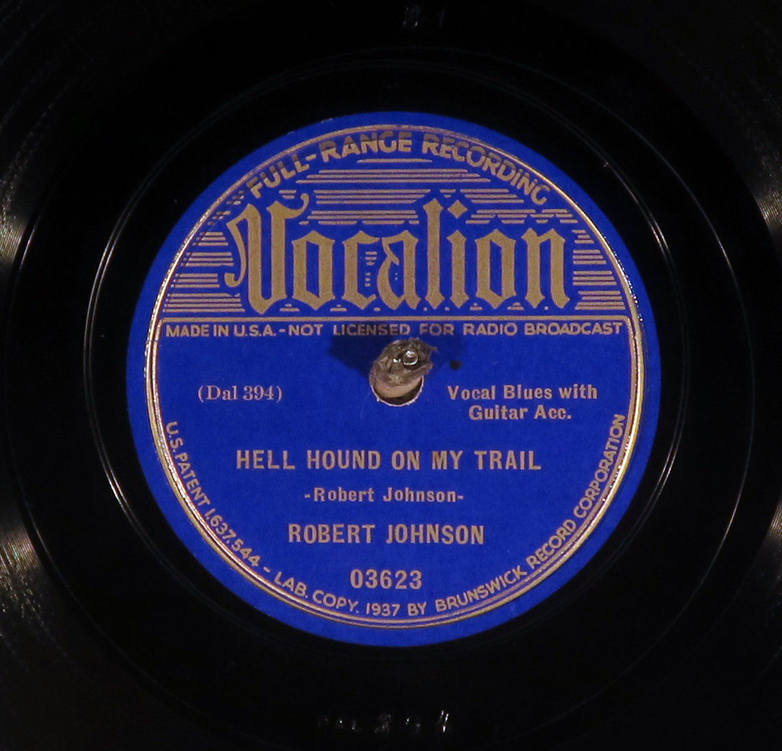 78 RPM --  Robert Johnson, Vocalion 03623 "Hell Hound On My Trail", EE+  Blues