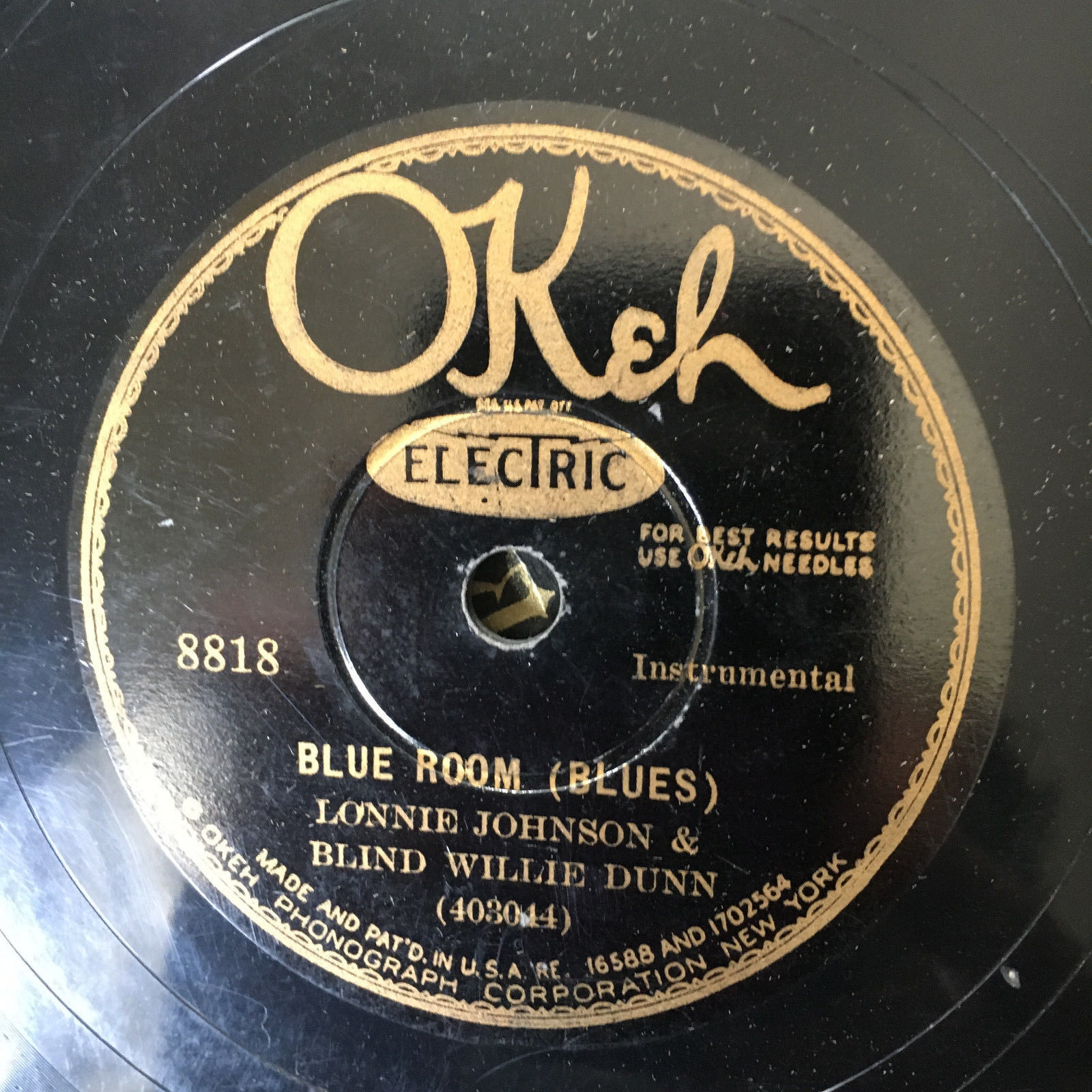 Okeh 8818 Lonnie Johnson & BLIND WILLIE DUNN  78 rpm HOT GUITAR duets 1930
