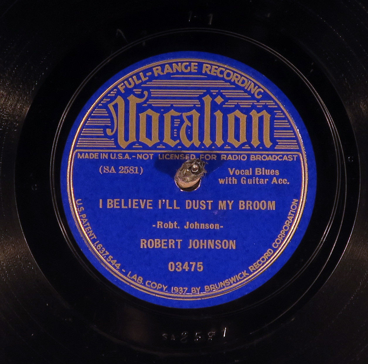 78 RPM -- Robert Johnson, Vocalion 03475, "Dust My Broom", E- Blues