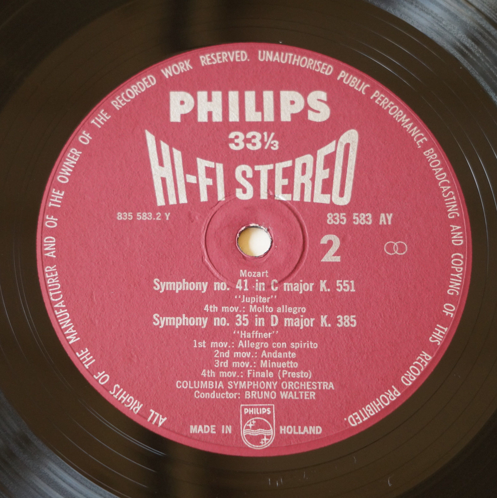 Bruno Walter - Mozart "Jupiter" 1962 *HI-FI STEREO* 12" LP Philips ?– 835 583 AY