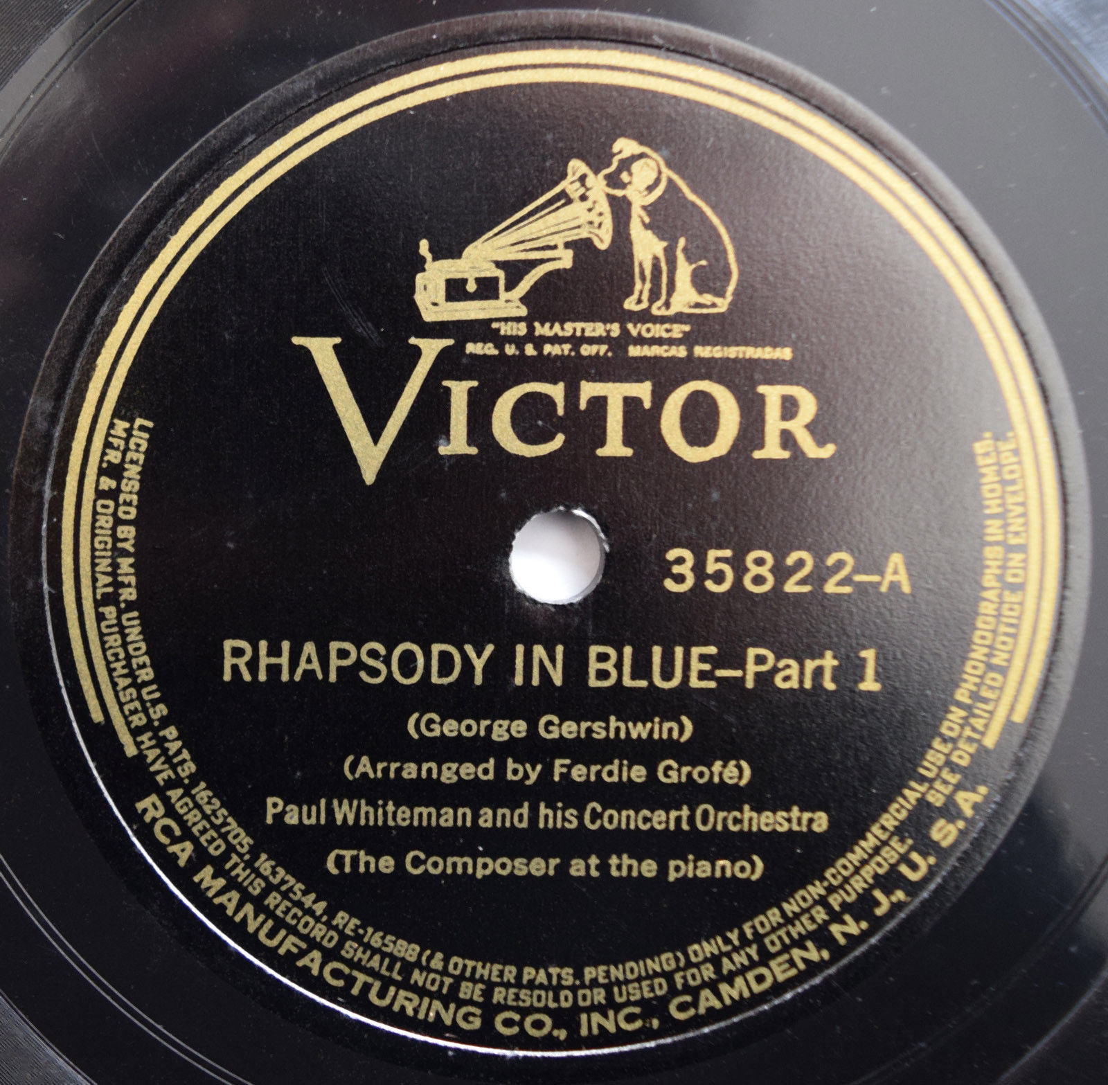 Rhapsody in Blue; Victor #35822 A & B, 1927; George Gershwin with Paul Whitman..