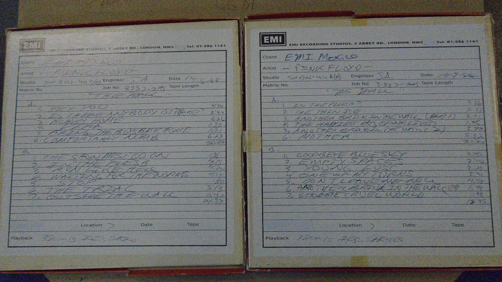 PINK FLOYD THE WALL 15ips 2 TRACK Reel To Reel Record MASTER TAPE