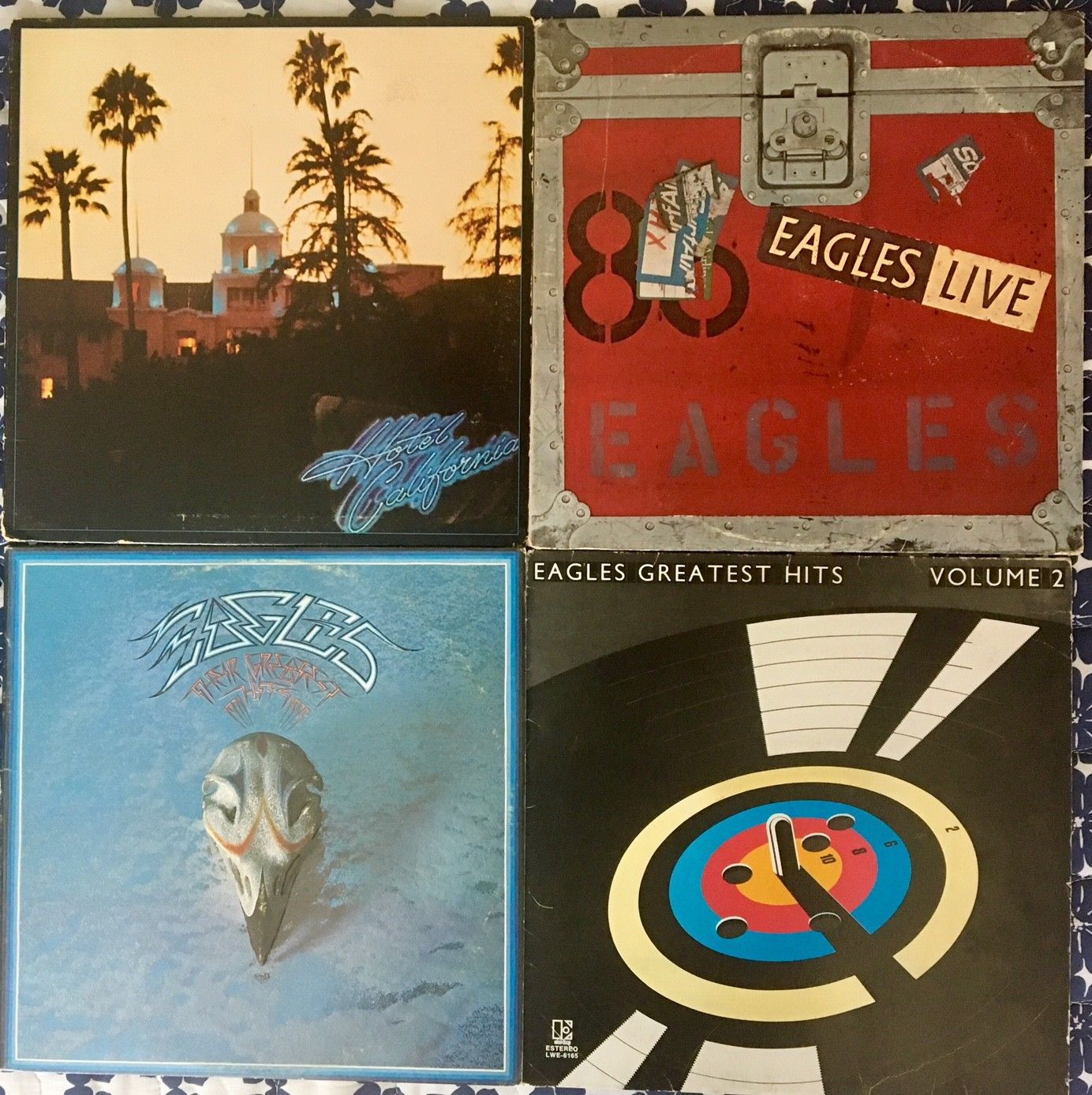  The Eagles - 4 Vinyl LP Records - Hotel  California/Live/Greatest Hits 1 & 2 - EX - auction details