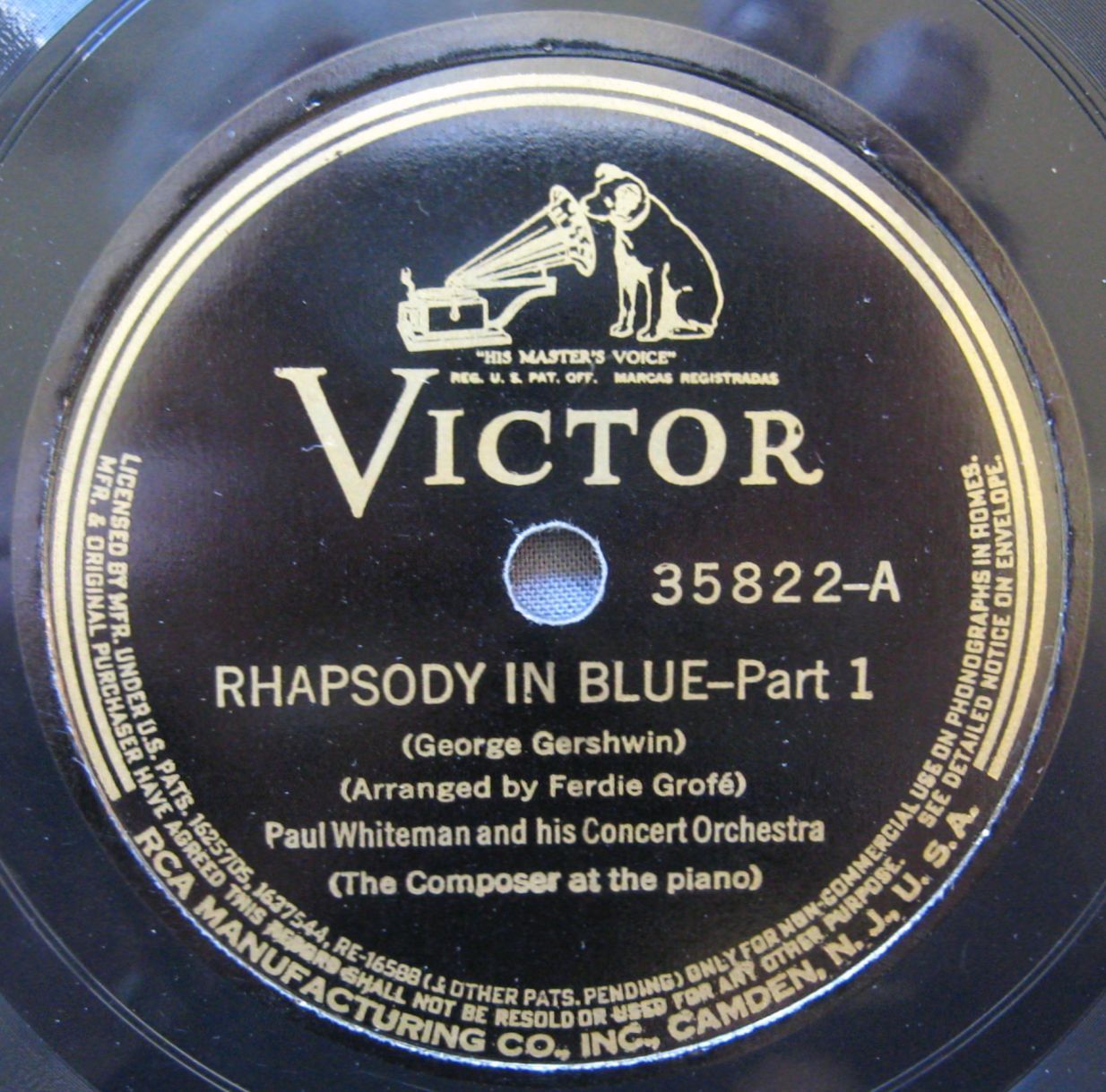 GERSHWIN Rhapsody In Blue. Paul Whiteman. Composer At The Piano Victor 35822 NM-