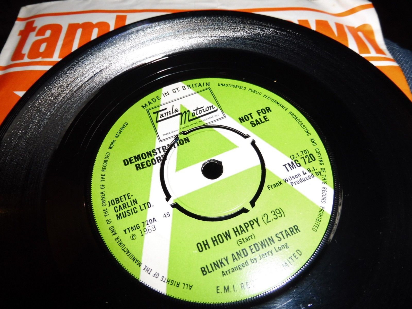 Tamla Motown Demo TMG 720. Blinky And Edwin Starr - Oh How Happy / Ooo Baby Baby