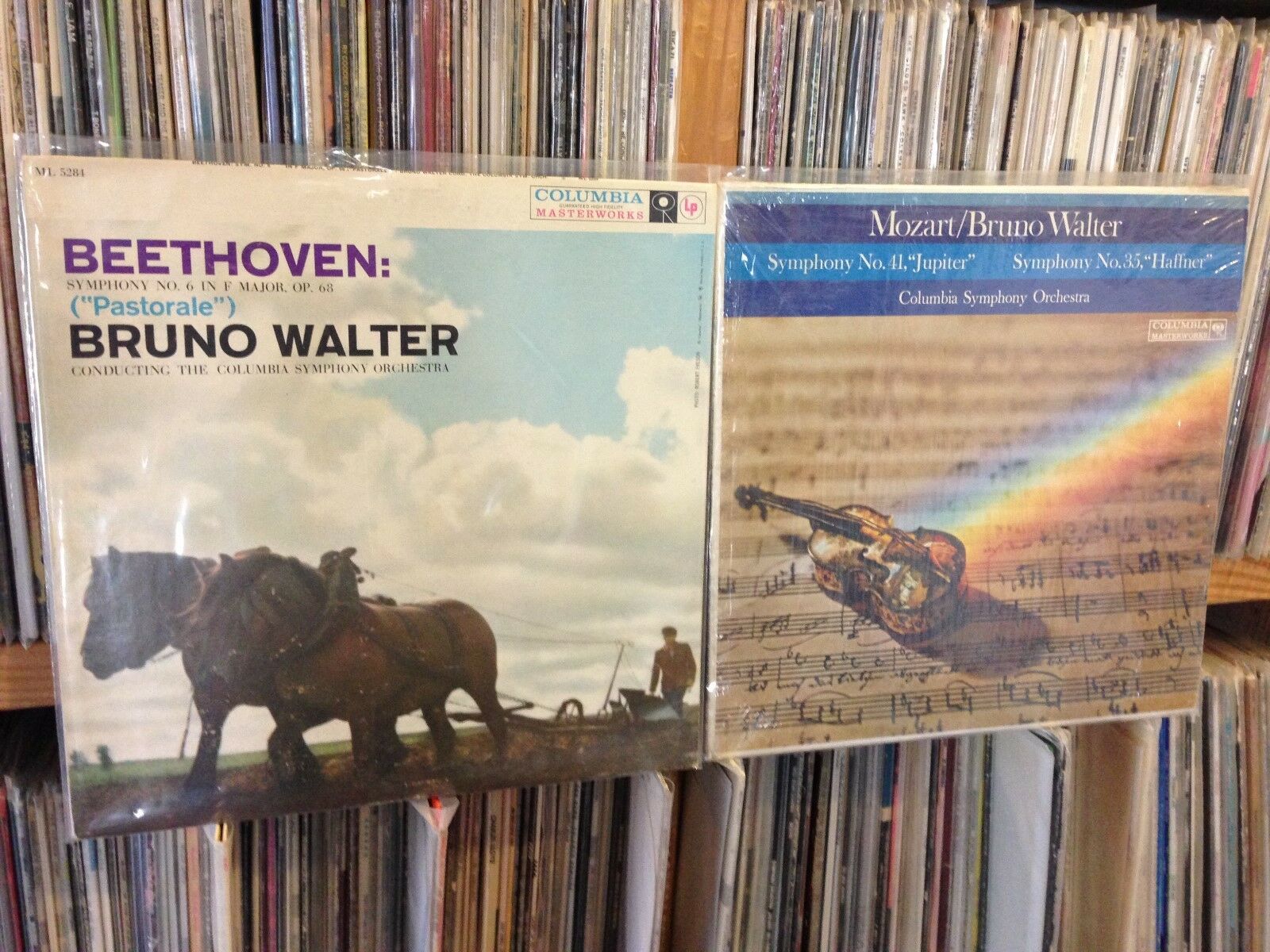 2 BRUNO WALTER LP RECORDS, MONO  EX-NM  Mozart, 'Jupiter' Beethoven, 'Pastorale'