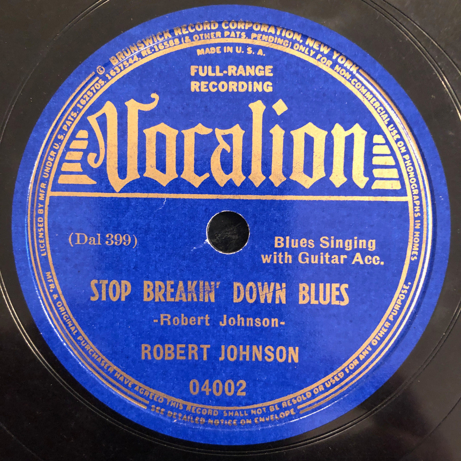 Vocalion 0402 ROBERT JOHNSON Stop Breaking Down 78 rpm 1937 Delta Blues E