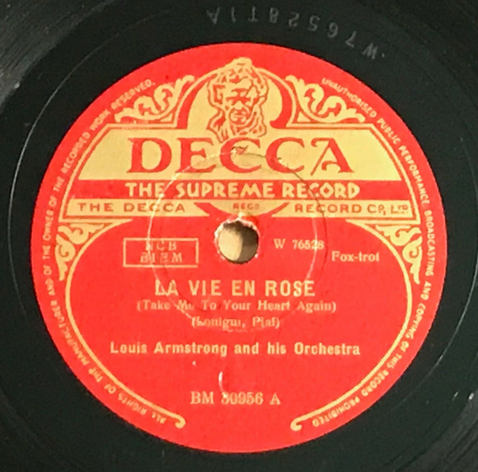 RARE 78 rpm Louis Armstrong-La Vie En Rose/C'est Si Bon Decca BM 30956 England