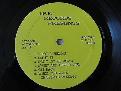 Pic 2 THE BEATLES, GET BACK TO TORONTO VINYL LP  I.P.F. RECORDS 1, STEREO BRITISH ROCK