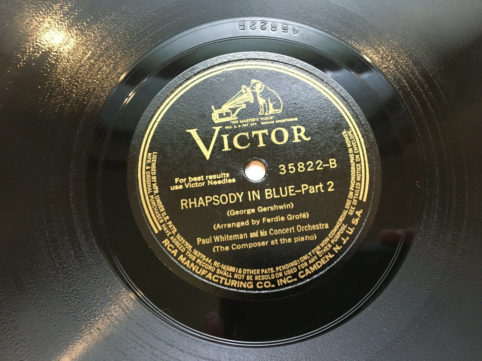78 RPM 12" Victor 35822 Paul Whiteman George Gershwin Rhapsody in Blue EX
