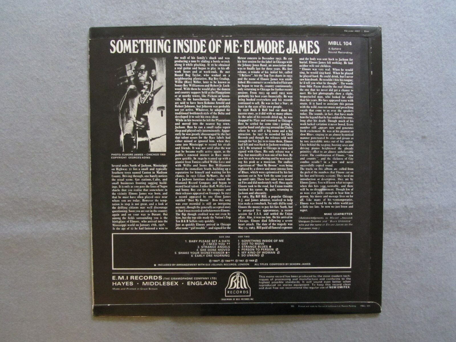 Pic 1 Elmore James – Something inside of me Vinyl LP (Bell 1968) EX+/EX+