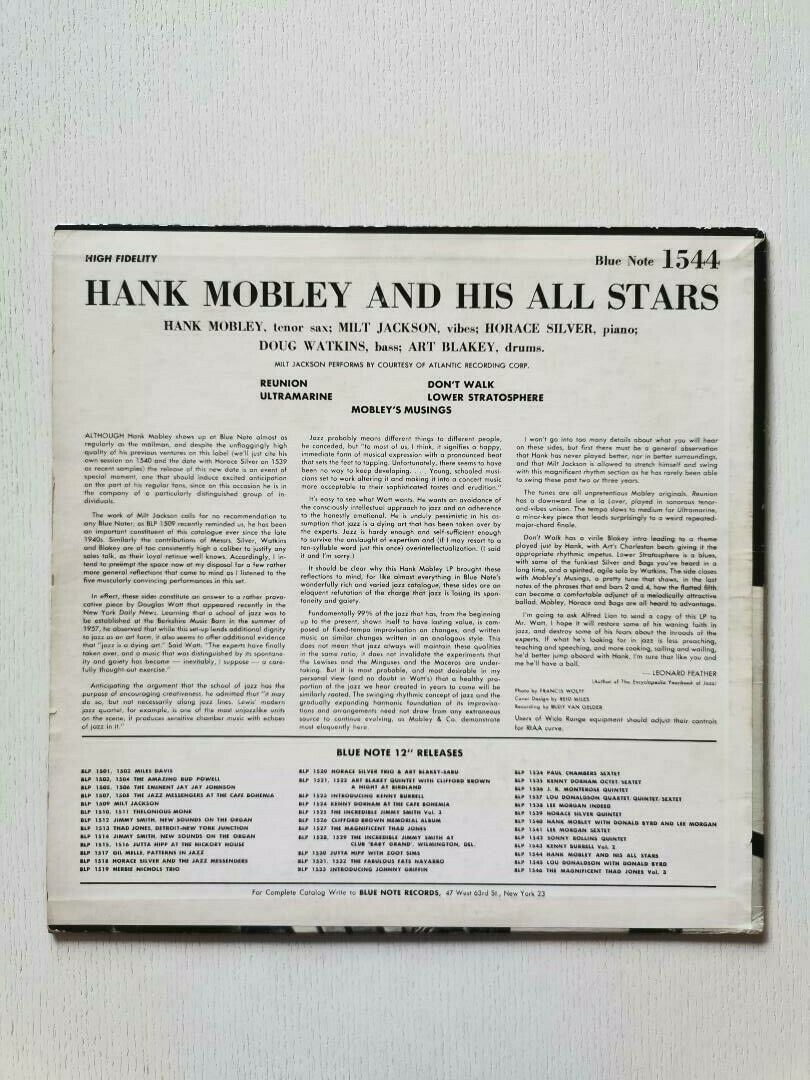 Pic 1 HANK MOBLEY AND HIS ALL STARS/BLUE NOTE BLP 1544/FLAT RIM/HEAVY VINYL/NM/EAR/DG