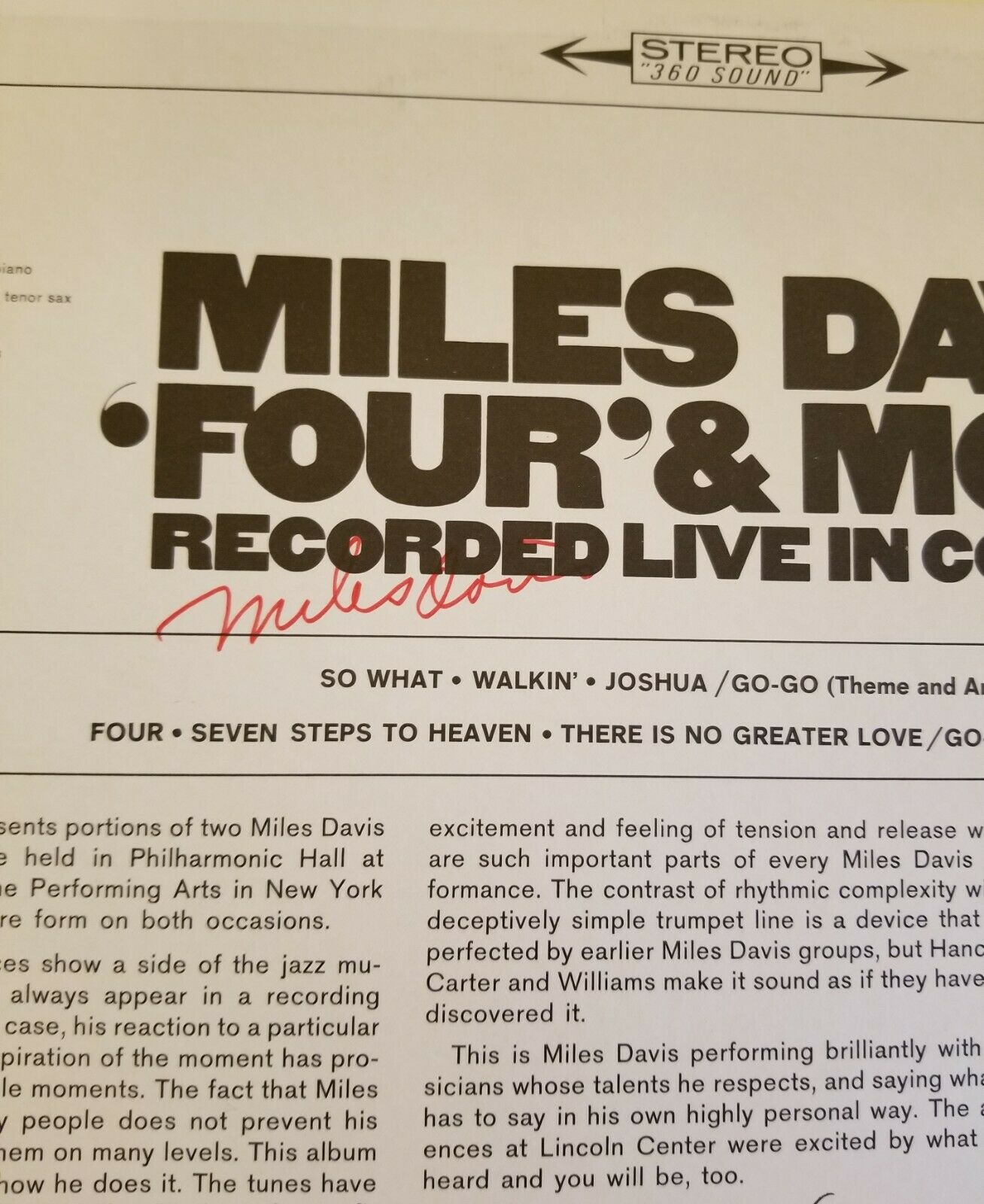 Pic 2 Miles Davis - 'Four' & More - Recorded Live In Concert - Columbia - AUTOGRAPHED