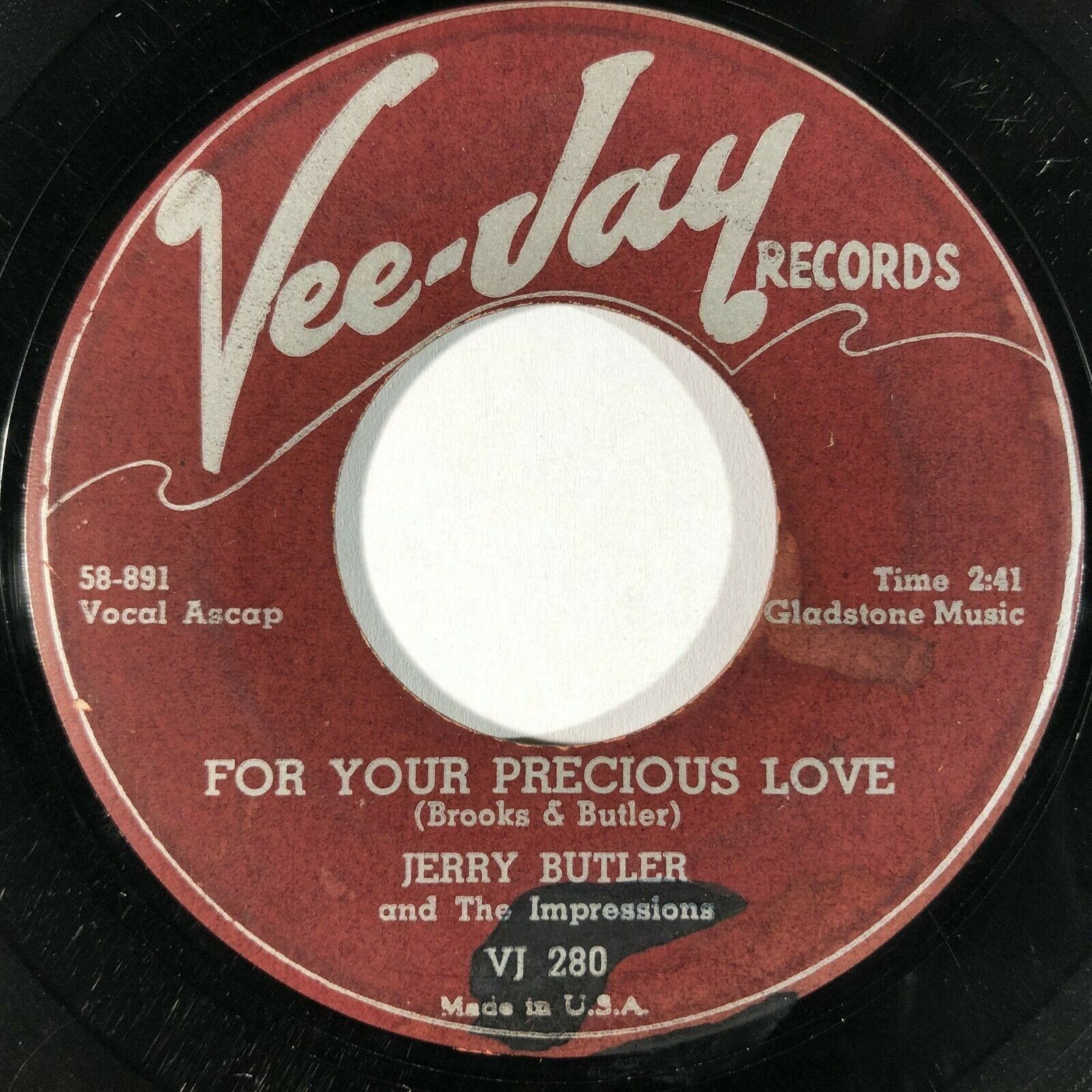 JERRY BUTLER For Your Precious Love Vee Jay 280 Doo Wop R&B ORIGINAL 45 HEAR