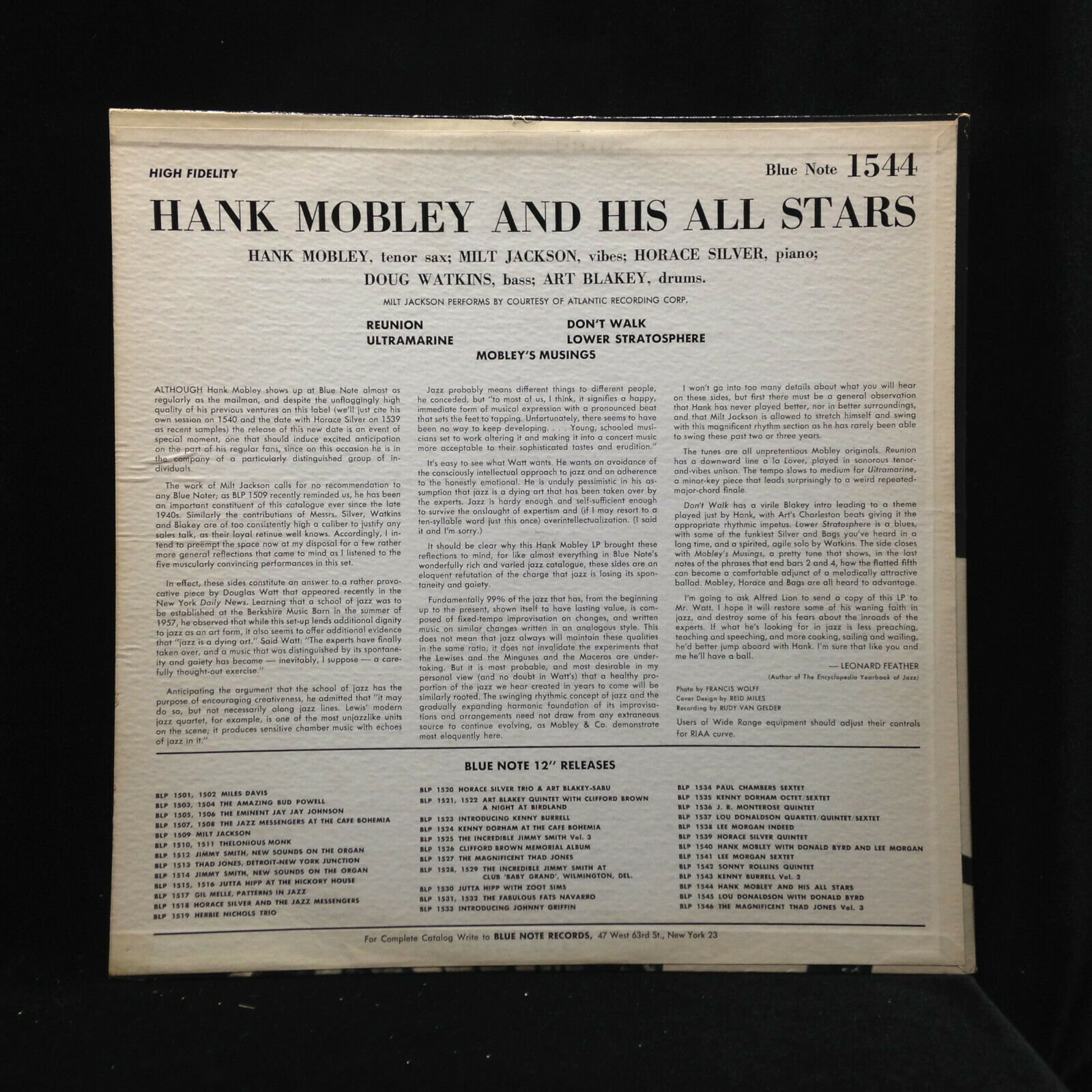 Pic 1 Hank Mobley-And His All Stars-Blue Note 1544-WEST 63RD NY 23-ORIG SUPERB COPY