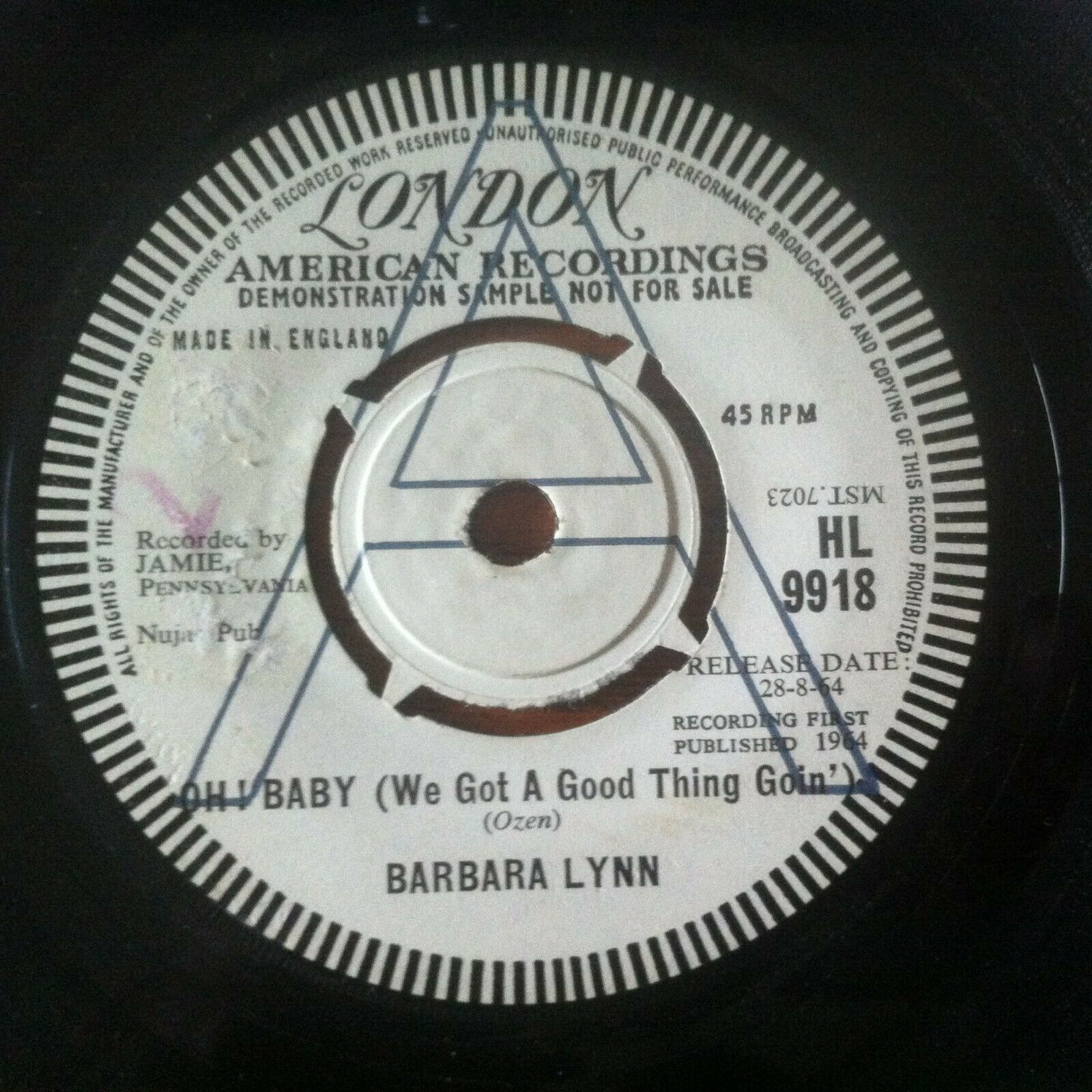 BARBARA LYNN Oh  Baby (We Got a Good Thing Going) 1964 London Demo 7" Soul VG