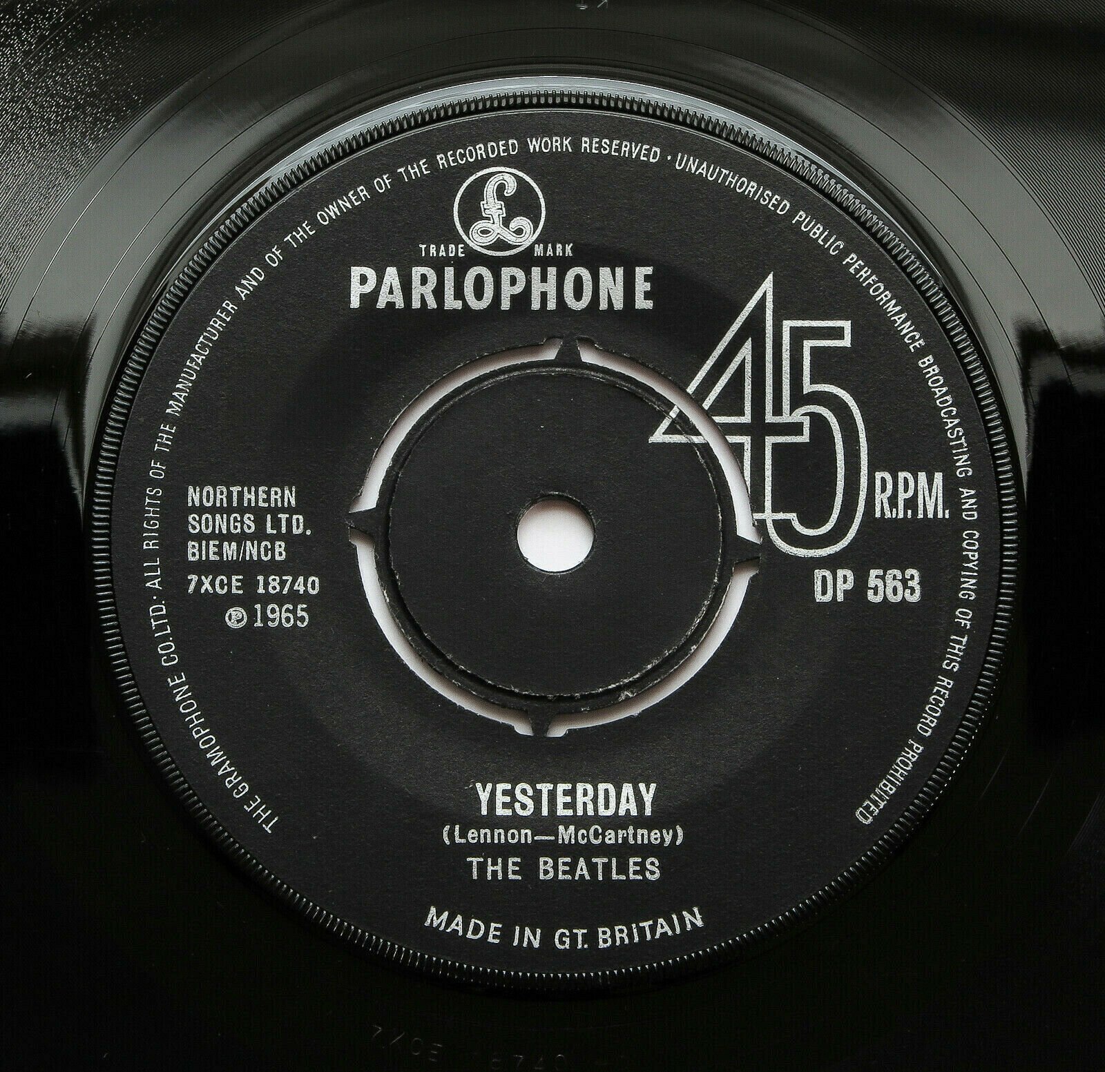 The Beatles - Yesterday/Dizzy Miss Lizzy - UK 1965 *EXPORT* Parl. 45 DP 563 EX+