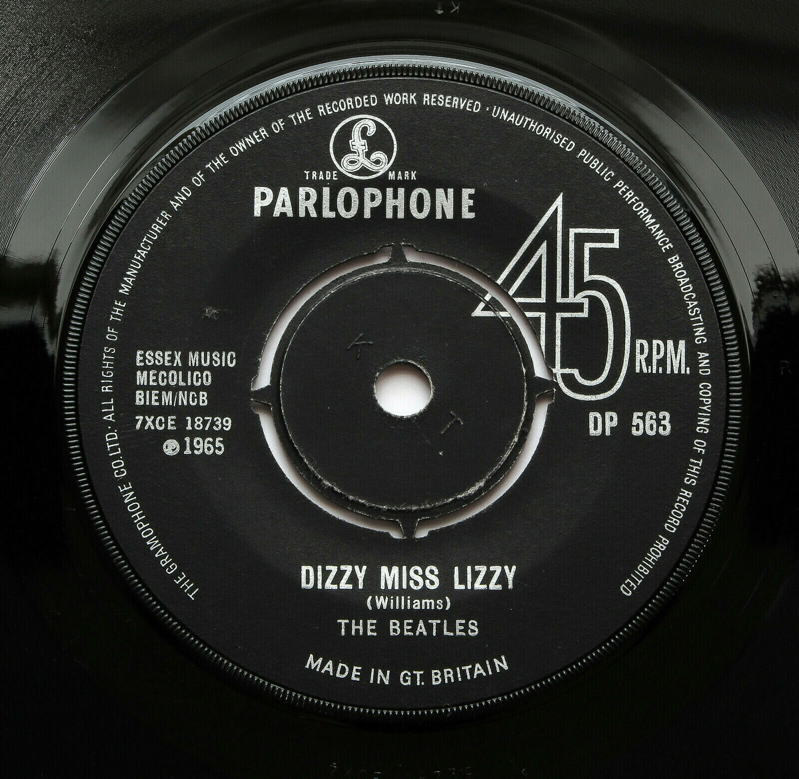 Pic 3 The Beatles - Yesterday/Dizzy Miss Lizzy - UK 1965 *EXPORT* Parl. 45 DP 563 EX+