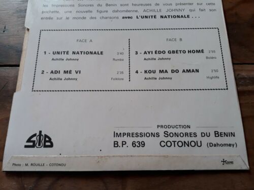 Pic 2 Rare 45 t vinyle EP african Dahomey Impressions Sonores du Benin Achille Johnny