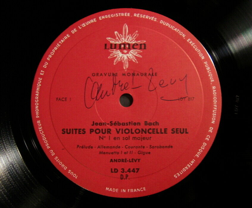 Pic 1 * 3 LP - Rare French LUMEN - ANDRE LEVY - BACH - 6 CELLO SUITES *