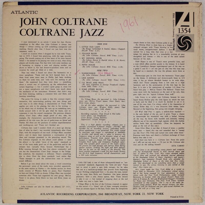 Pic 1 JOHN COLTRANE: Jazz US Atlantic 1354 Mono Plum Label Jazz LP VG++ Vinyl