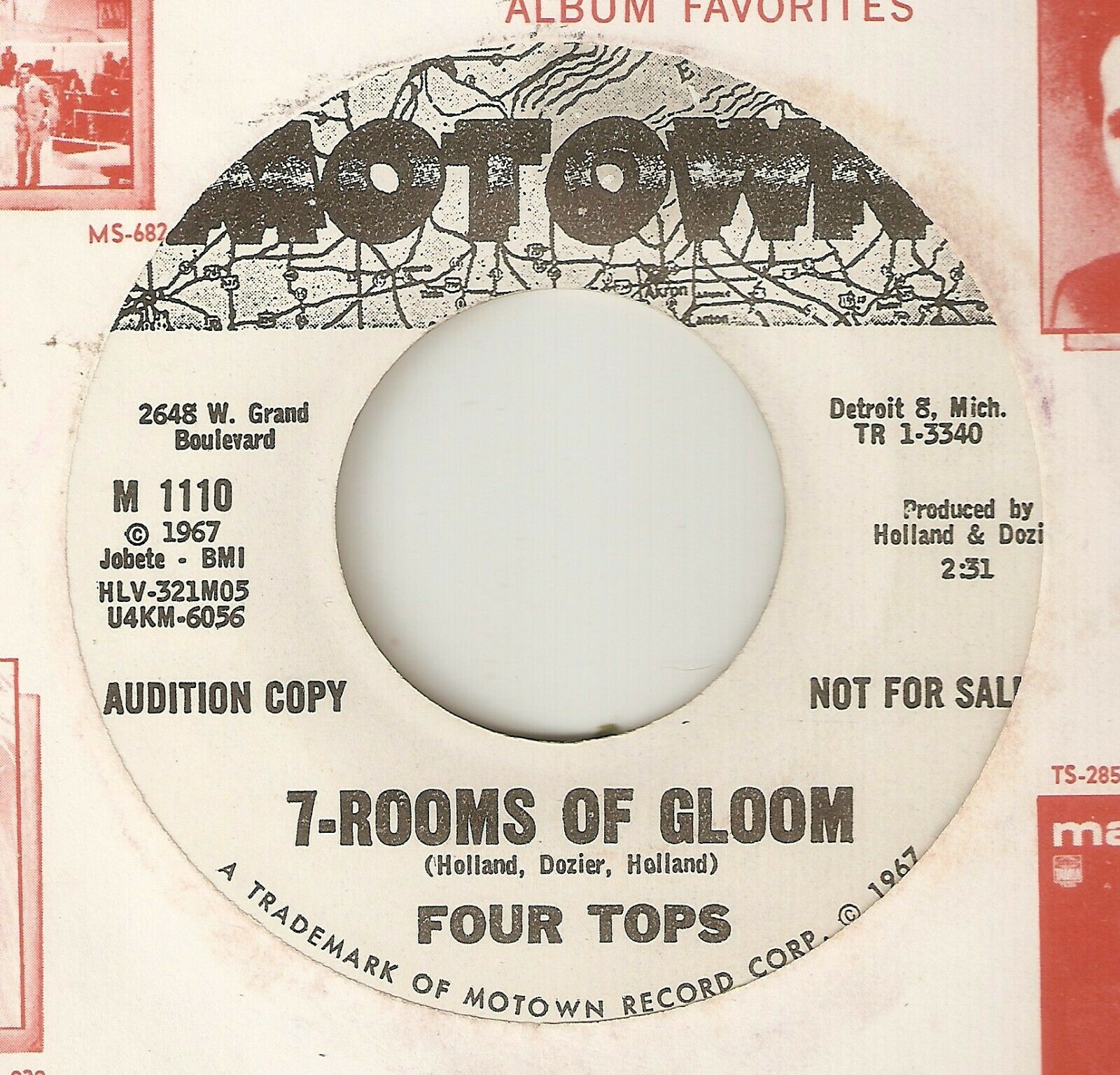 THE FOUR TOPS 7 Rooms Of Gloom  MOTOWN PROMO NORTHERN SOUL USA 45