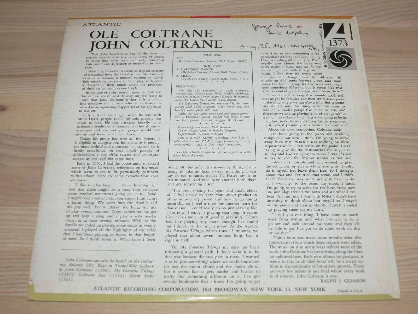 Pic 2 John Coltrane LP - Olé Coltrane / Atlantic 1373 in MINT / MINT-